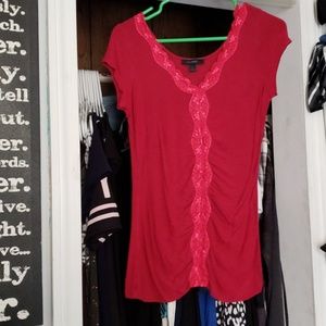 Red sinched front blouse